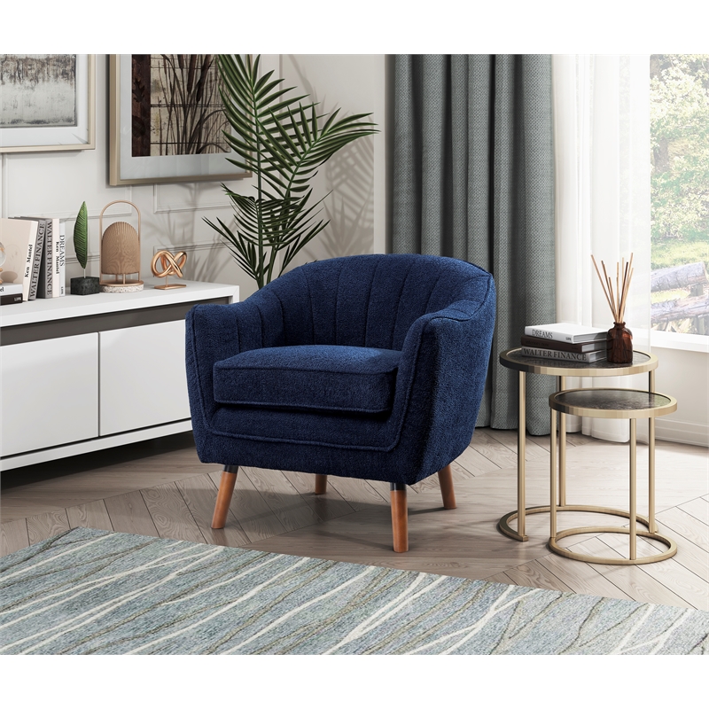 Pemberly Row Mid-Century Fabric Upholstered Accent Chair in Blue