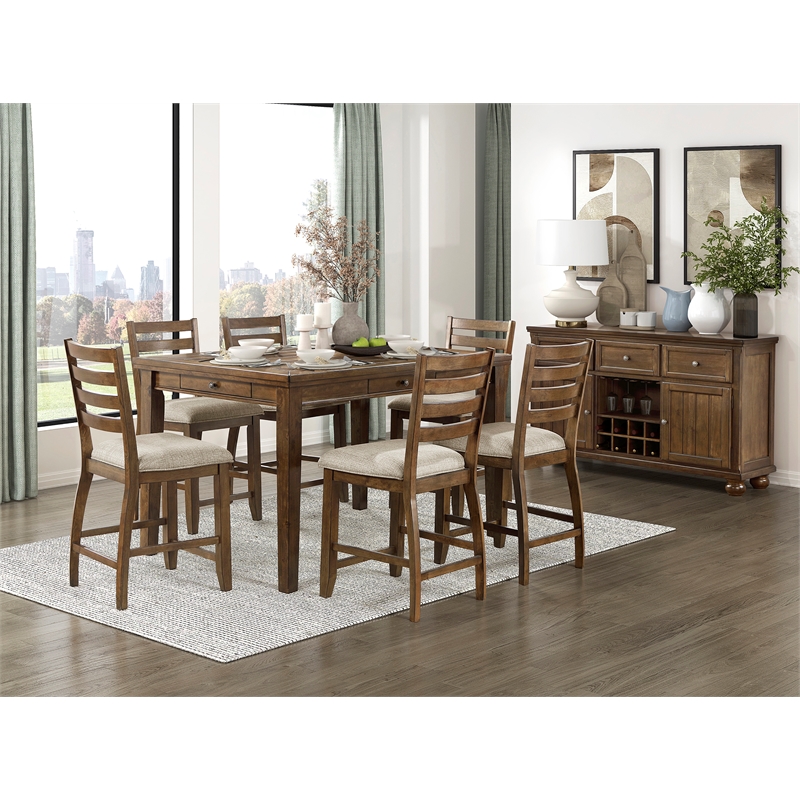 Pemberly Row Contemporary Wood Counter Height Table in Cherry