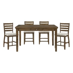 Pemberly Row 5-Piece Wood and Fabric Counter Height Dining Set in Cherry