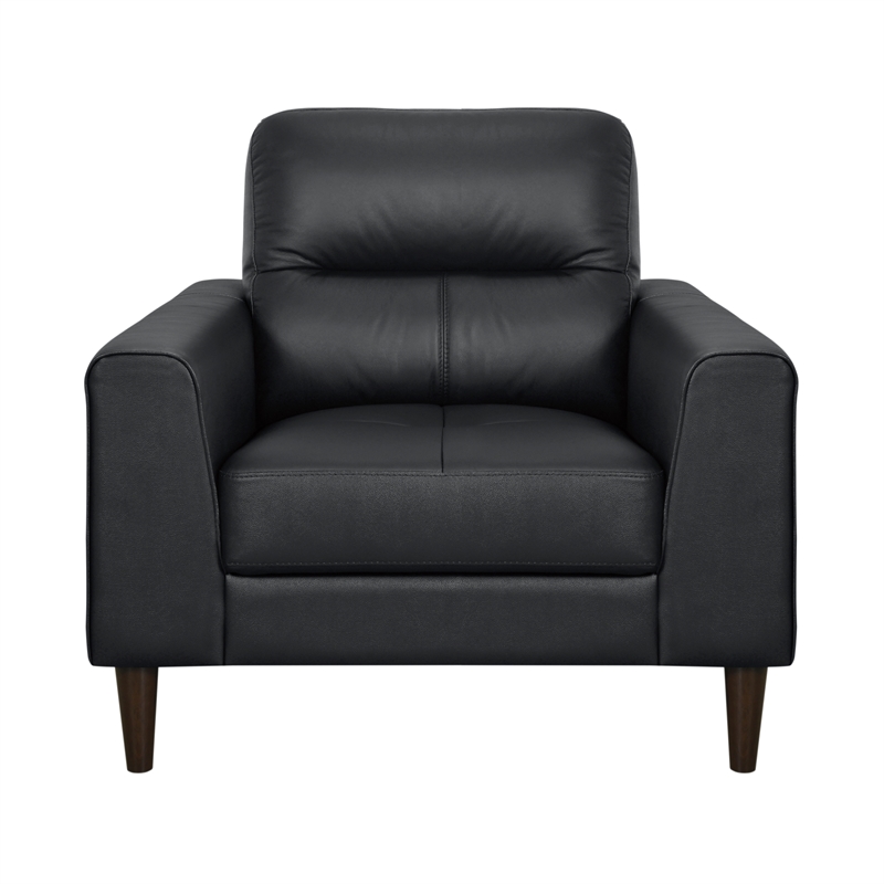 Pemberly Row Contemporary Leather Match Chair in Black Finish