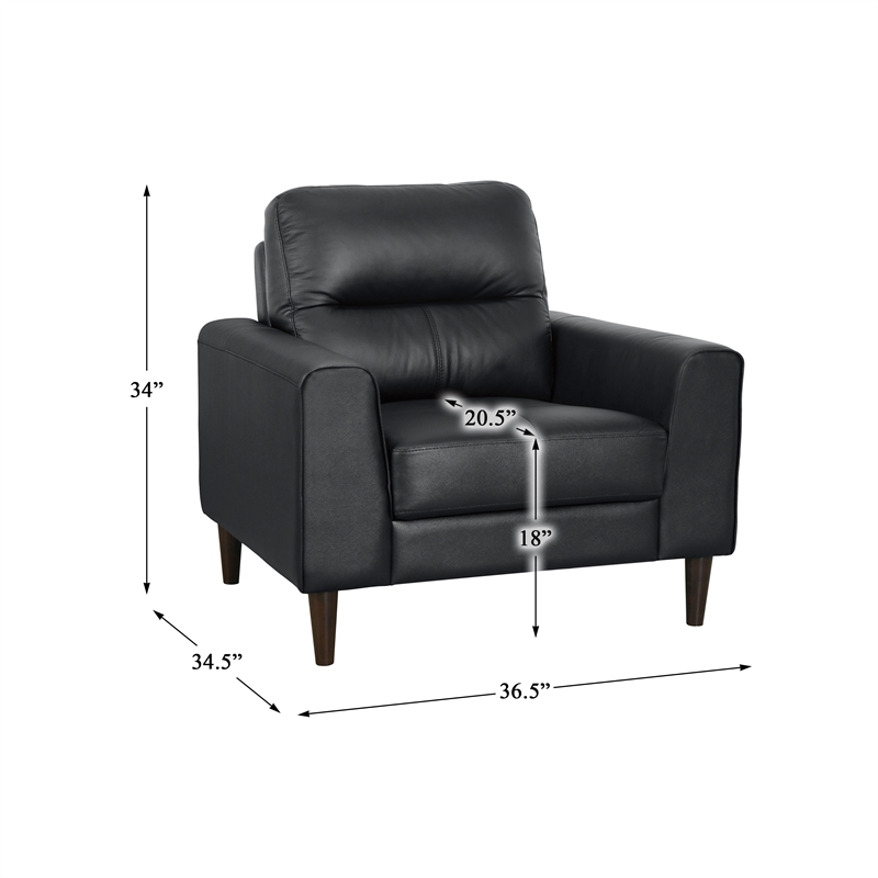 Pemberly Row Contemporary Leather Match Chair in Black Finish