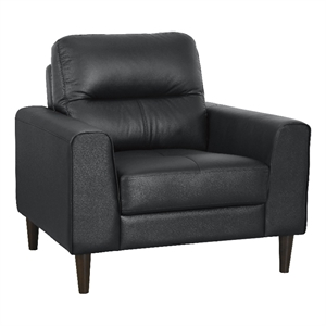 Pemberly Row Contemporary Leather Match Chair in Black Finish