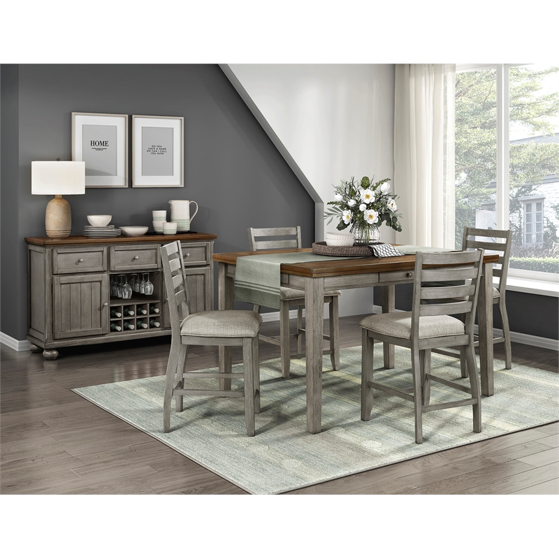 Pemberly Row Contemporary Wood Counter Height Table in Cherry and Gray