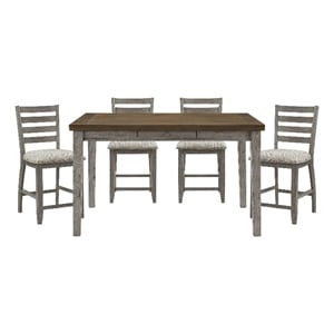 Pemberly Row 5-Piece Wood Counter Height Dining Set in Cherry and Gray