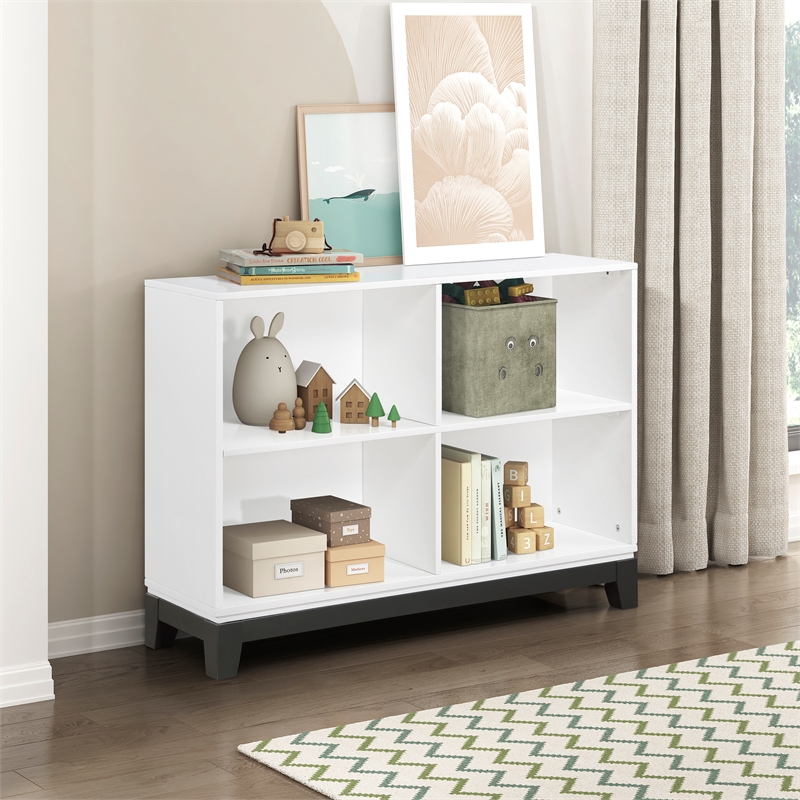 Pemberly Row 4-Shelves Wood Bookcase in 2-tone finish (White and gray)