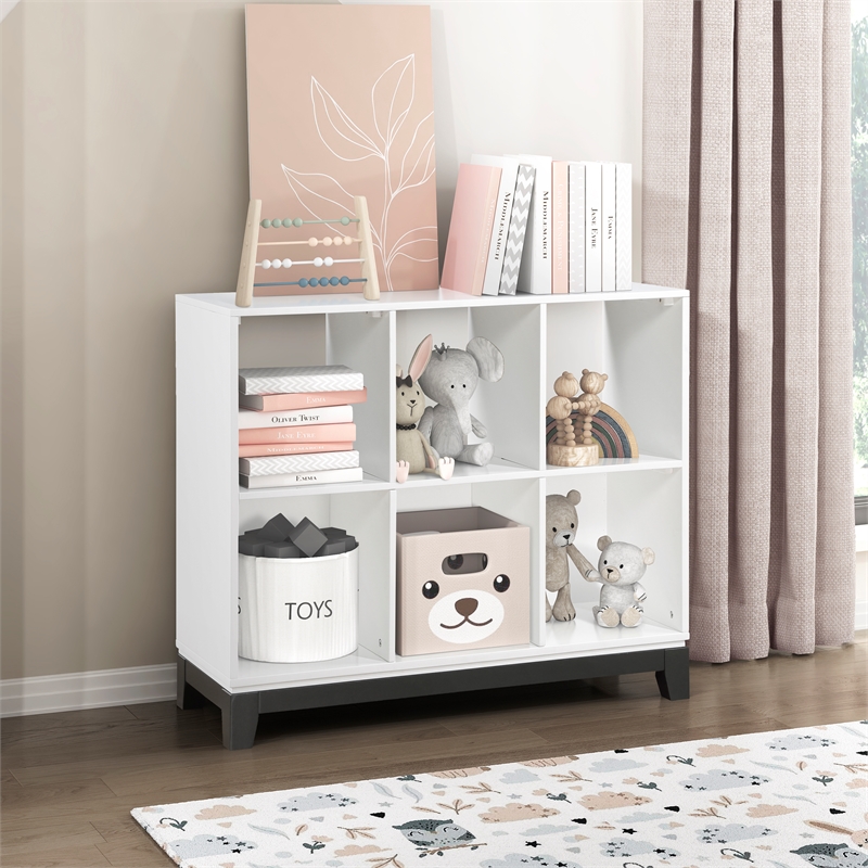 Pemberly Row 6-Shelves Wood Bookcase in 2-tone finish (White and gray)
