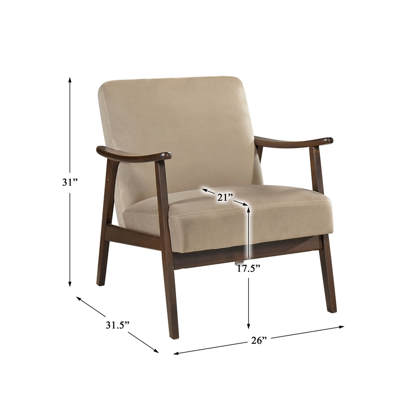 Pemberly Row Mid-Century Wood and Velvet Accent Chair in Light Brown