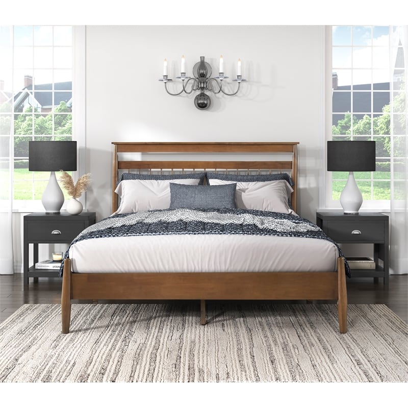 Pemberly Row Contemporary Wood Queen Platform Bed in Chestnut
