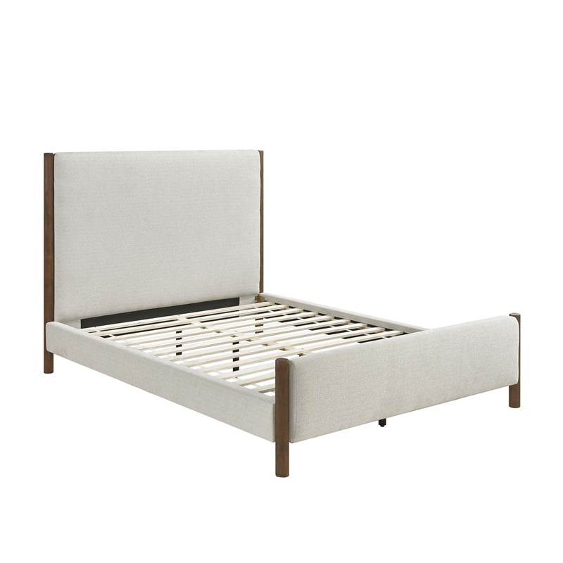 Pemberly Row Contemporary Chenille Queen Platform Bed in Beige