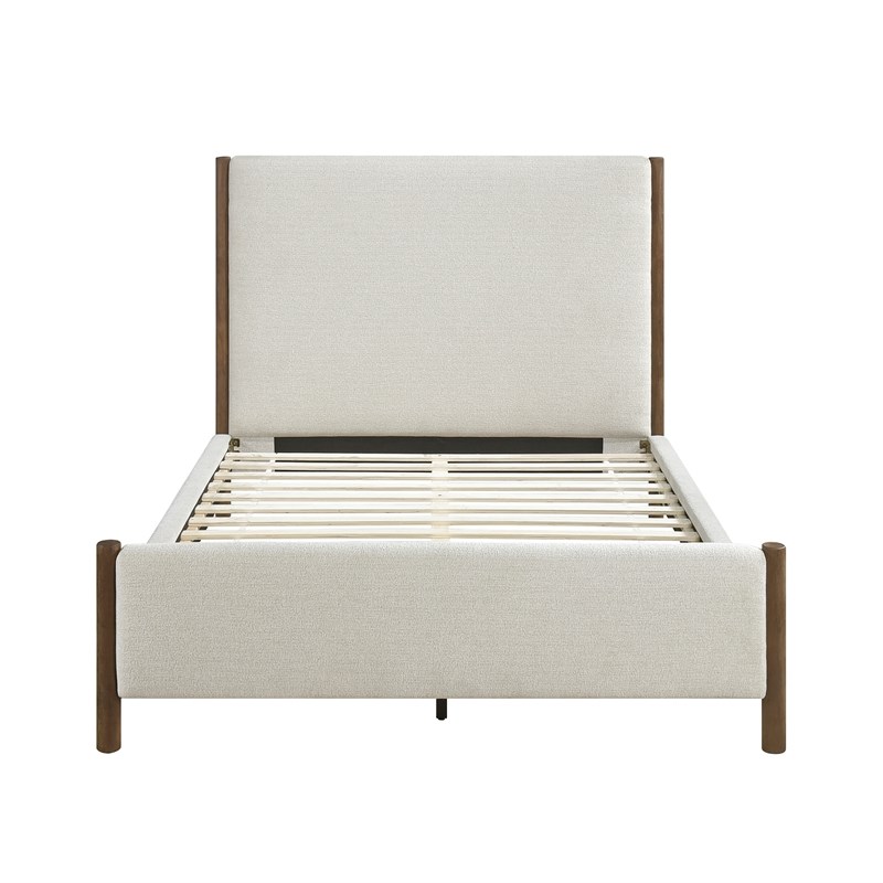 Pemberly Row Contemporary Chenille Queen Platform Bed in Beige