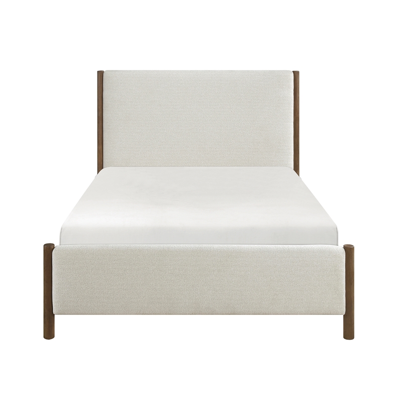 Pemberly Row Contemporary Chenille Eastern King Platform Bed in Beige
