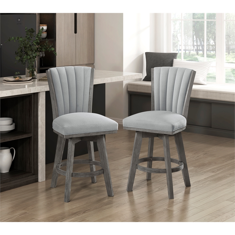 Pemberly Row Traditional Velvet Swivel Counter Height Chair in Gray