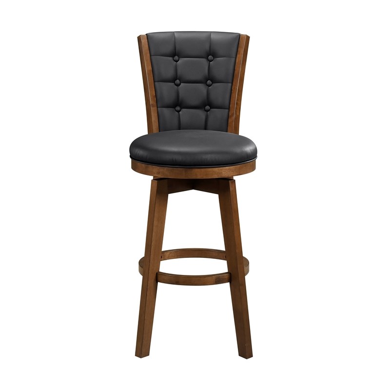 Pemberly Row Traditional Faux leather Swivel Pub Height Chair in Black