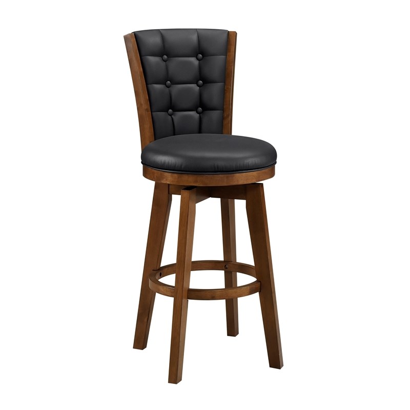 Pemberly Row Traditional Faux leather Swivel Pub Height Chair in Black