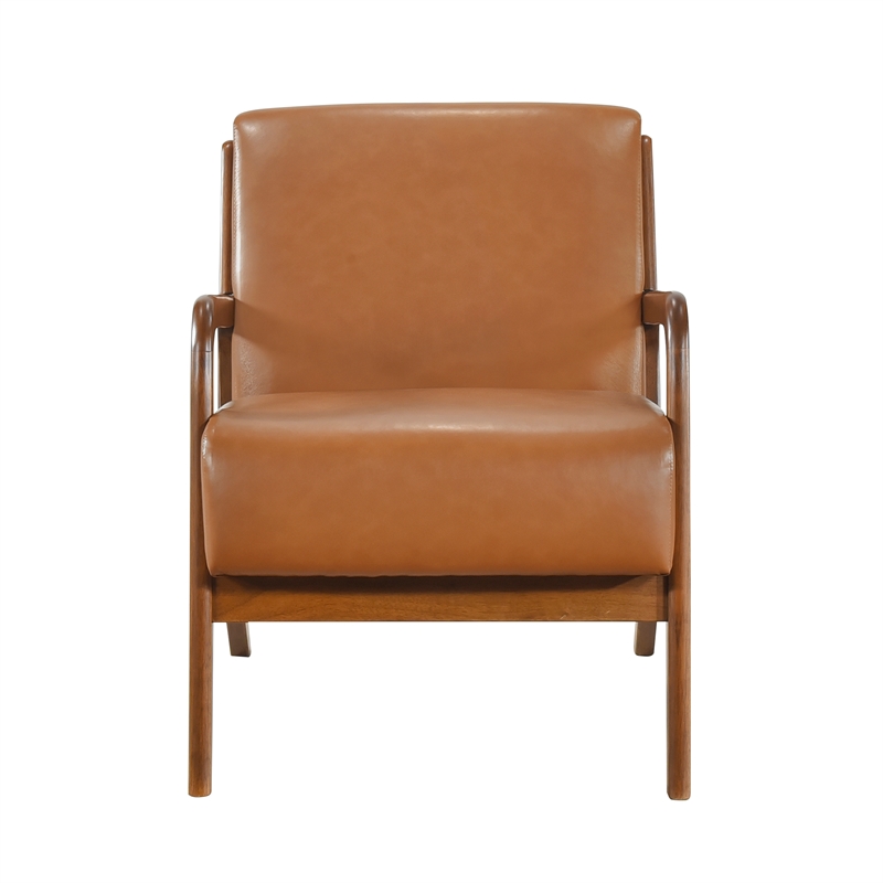 Pemberly Row Mid-Century Faux leather Accent Chair in Matt brown