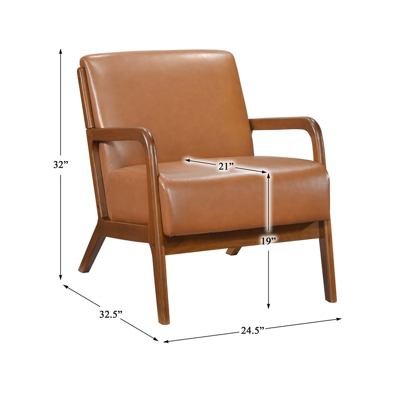 Pemberly Row Mid-Century Faux leather Accent Chair in Matt brown