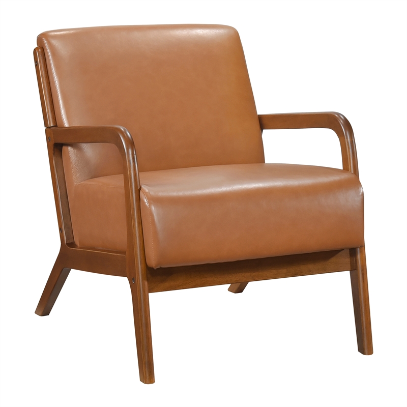 Pemberly Row Mid-Century Faux leather Accent Chair in Matt brown