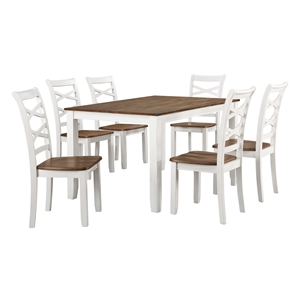 Pemberly Row Wood Dining Room Table and Chairs (Set of 7) in Cherry and White