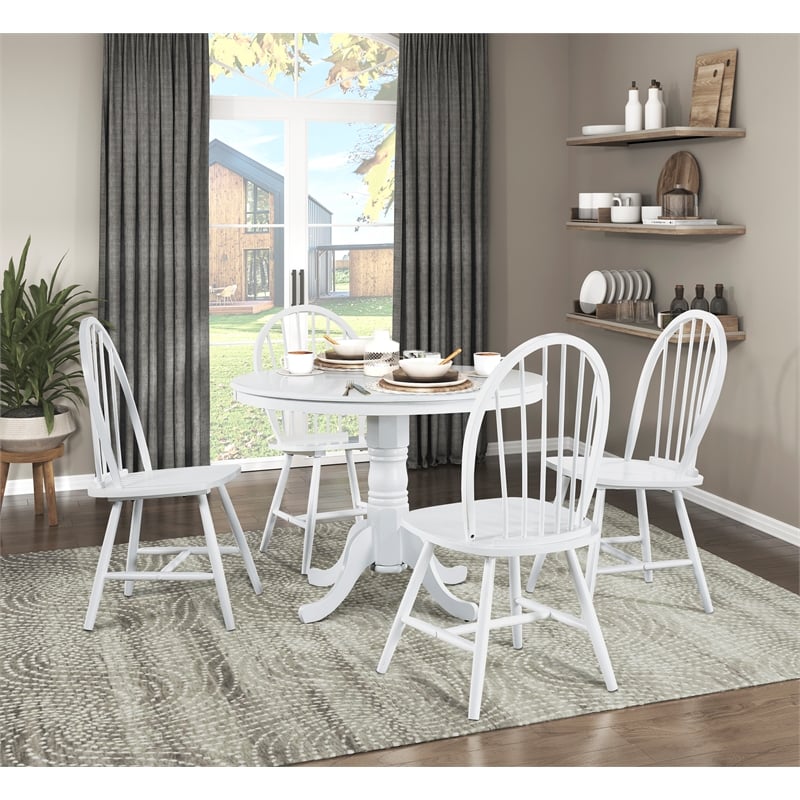Pemberly Row Farmhouse Wood Dining Room Table in White finish
