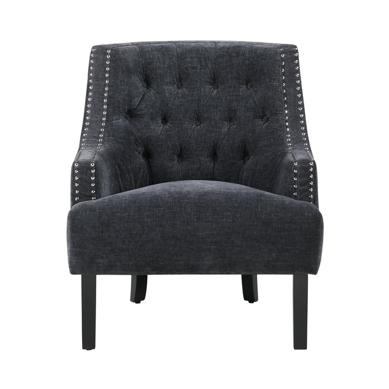 Pemberly Row Contemporary Chenille Accent Chair in Black Finish