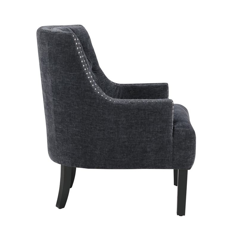 Pemberly Row Contemporary Chenille Accent Chair in Black Finish