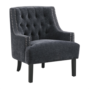 Pemberly Row Contemporary Chenille Accent Chair in Black Finish