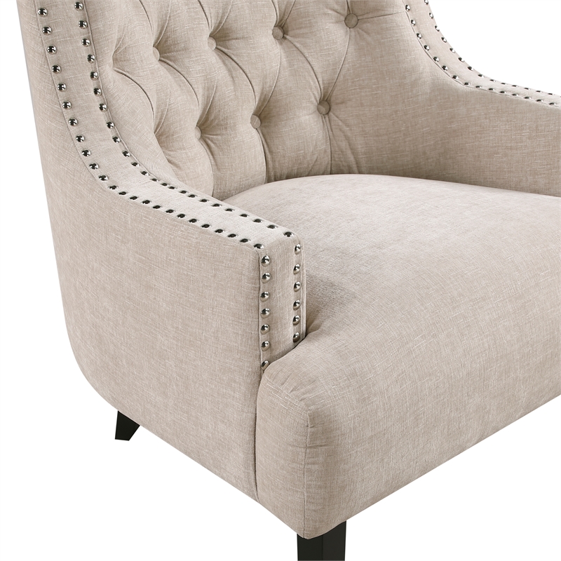 Pemberly Row Contemporary Chenille Accent Chair in Beige Finish