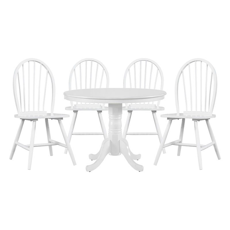 Pemberly Row 5-Piece Wood Dining Set (1 table + 4 Side chairs) in White finish