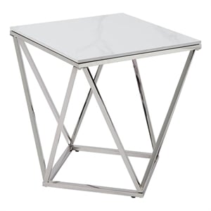 Pemberly Row Contemporary Steel and Stone End Table in Silver
