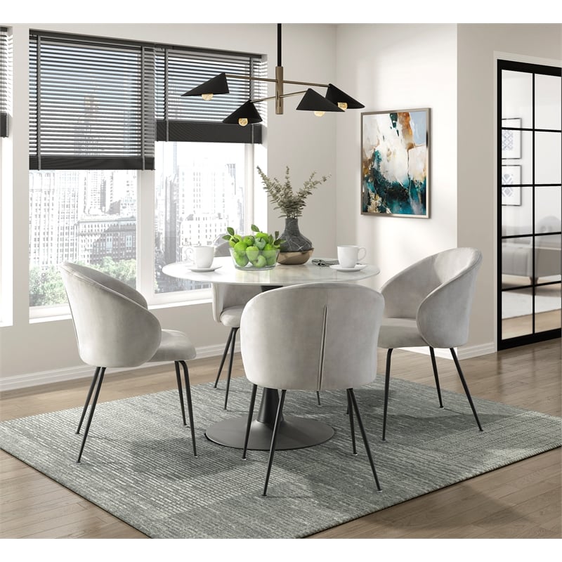 Pemberly Row Metal & Velvet Dining Room Set of 2 Side Chair in Beige