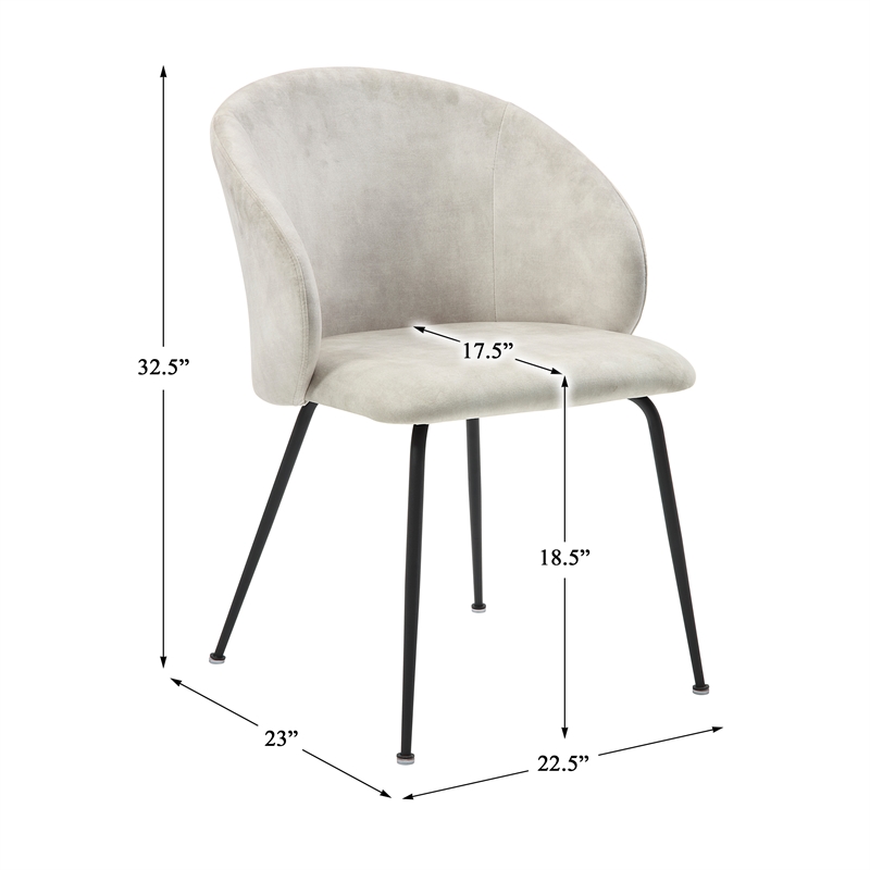 Pemberly Row Metal & Velvet Dining Room Set of 2 Side Chair in Beige