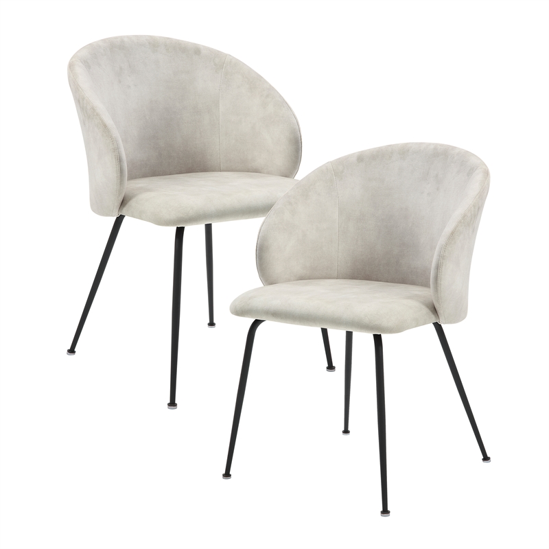 Pemberly Row Metal & Velvet Dining Room Set of 2 Side Chair in Beige