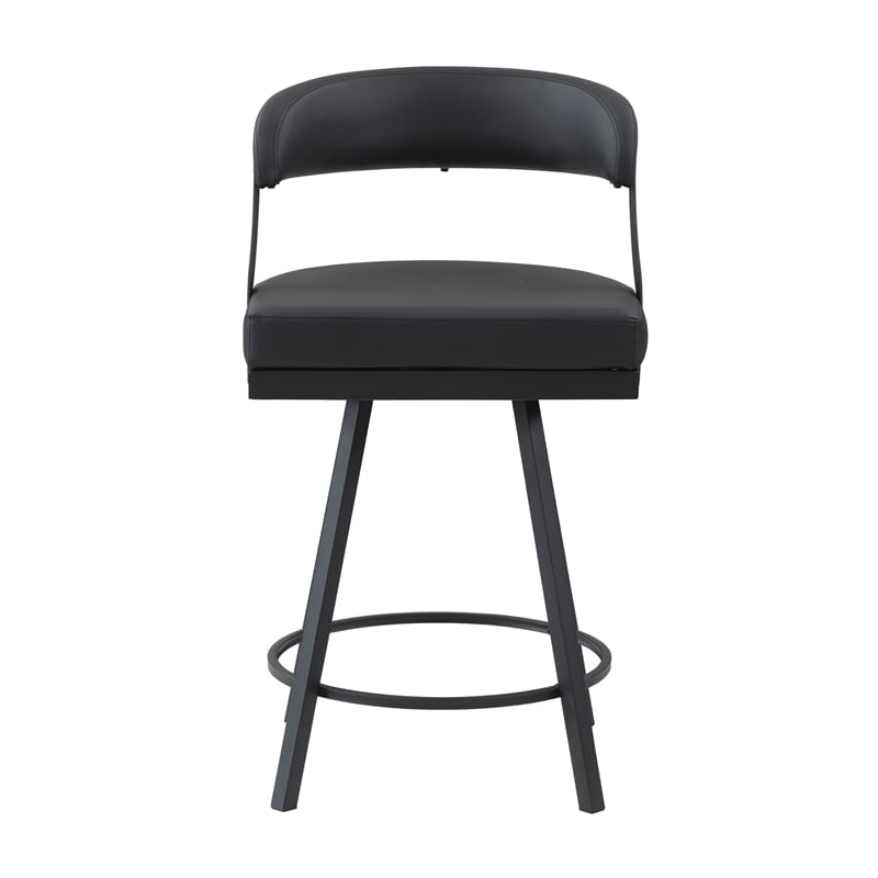 Pemberly Row Metal & Faux leather Set of 2 Swivel Counter Height Chair in Black