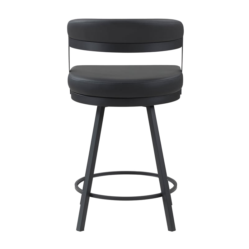 Pemberly Row Metal & Faux leather Set of 2 Swivel Counter Height Chair in Black