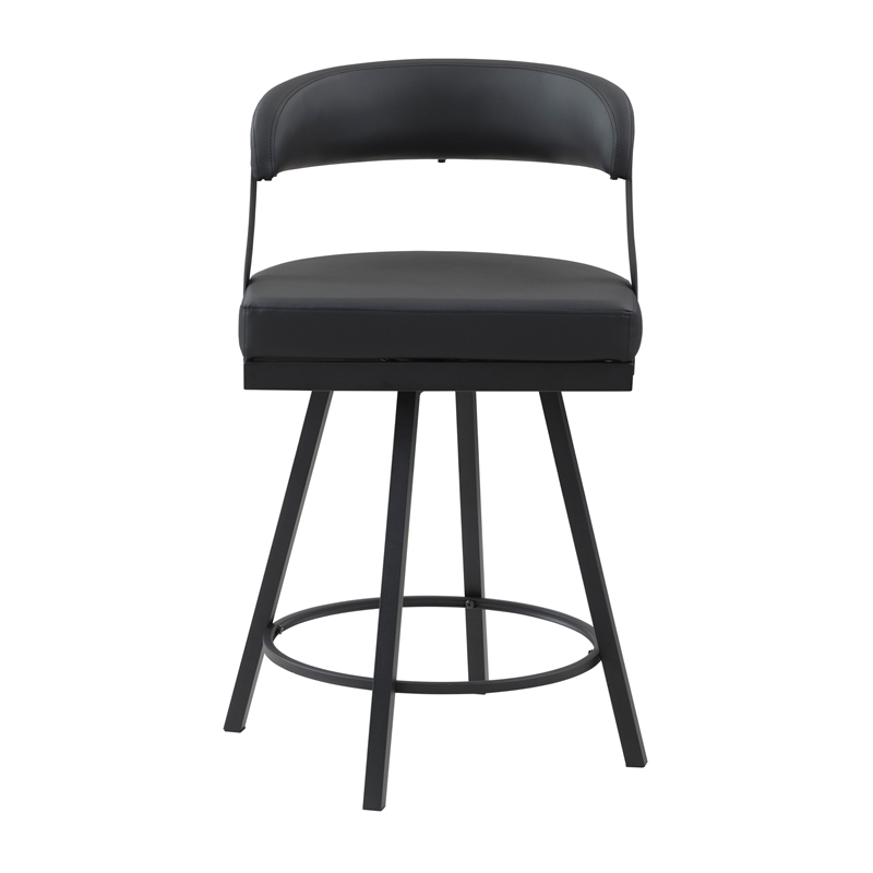 Pemberly Row Metal & Faux leather Set of 2 Swivel Counter Height Chair in Black