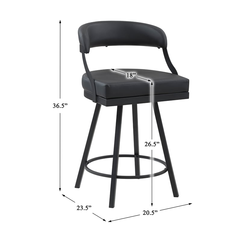 Pemberly Row Metal & Faux leather Set of 2 Swivel Counter Height Chair in Black