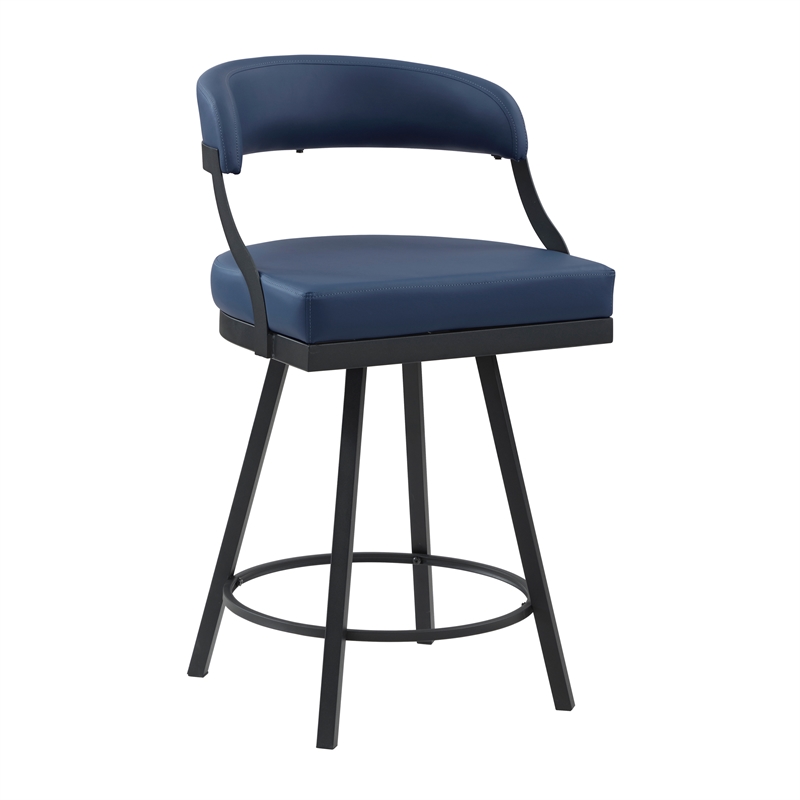 Pemberly Row Metal & Faux leather Set of 2 Swivel Counter Height Chair in Blue