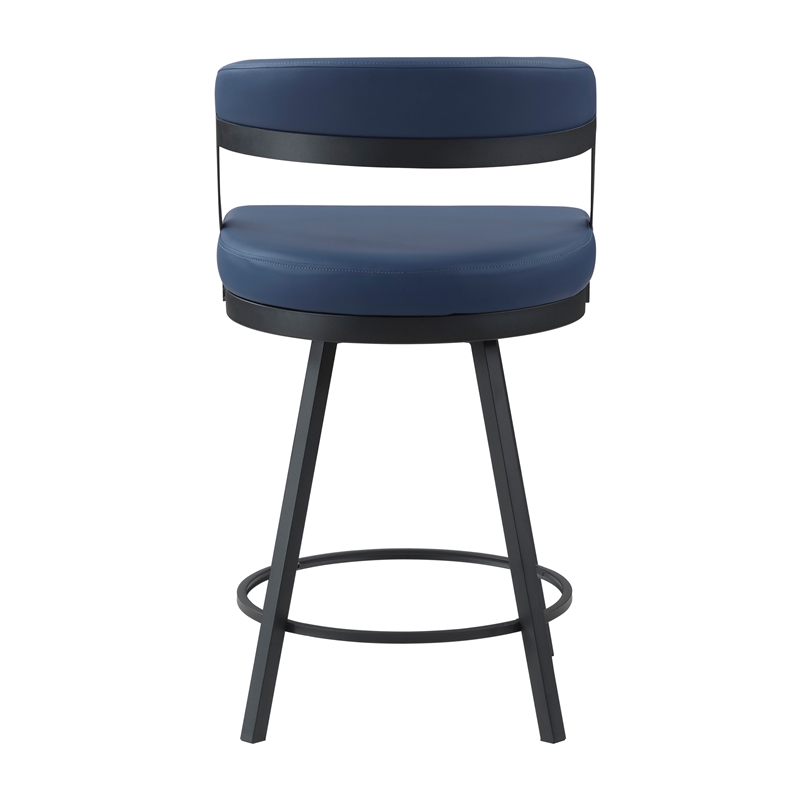 Pemberly Row Metal & Faux leather Set of 2 Swivel Counter Height Chair in Blue