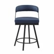 Pemberly Row Metal & Faux leather Set of 2 Swivel Counter Height Chair in Blue