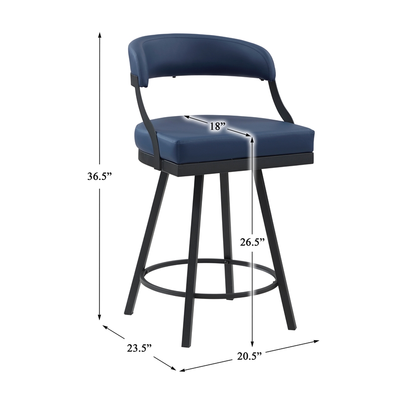 Pemberly Row Metal & Faux leather Set of 2 Swivel Counter Height Chair in Blue