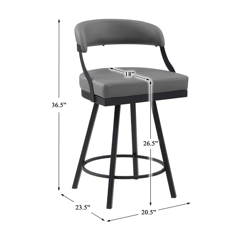 Pemberly Row Metal & Faux leather Set of 2 Swivel Counter Height Chair in Gray