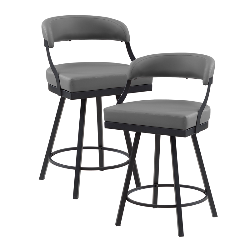 Pemberly Row Metal & Faux leather Set of 2 Swivel Counter Height Chair in Gray