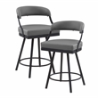 Pemberly Row Metal & Faux leather Set of 2 Swivel Counter Height Chair in Gray