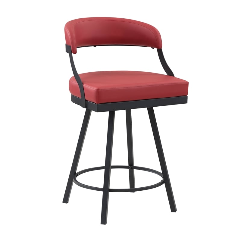 Pemberly Row Metal & Faux leather Set of 2 Swivel Counter Height Chair in Red