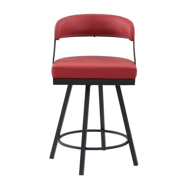 Pemberly Row Metal & Faux leather Set of 2 Swivel Counter Height Chair in Red