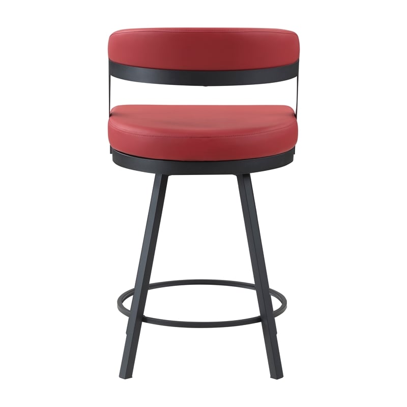 Pemberly Row Metal & Faux leather Set of 2 Swivel Counter Height Chair in Red