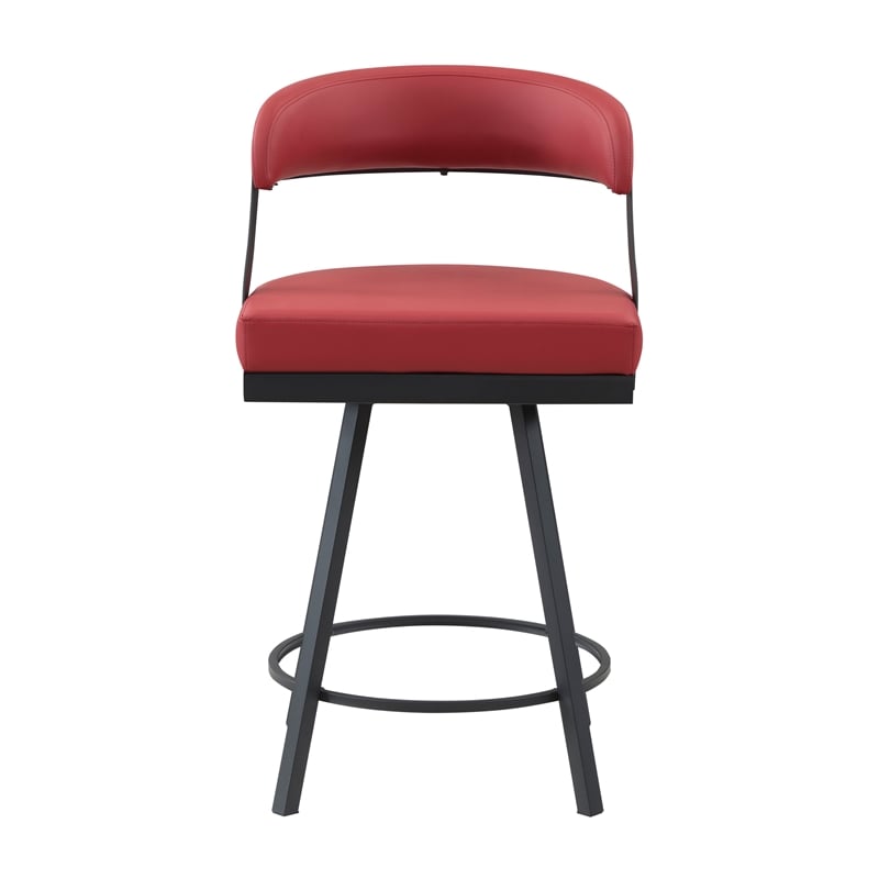 Pemberly Row Metal & Faux leather Set of 2 Swivel Counter Height Chair in Red