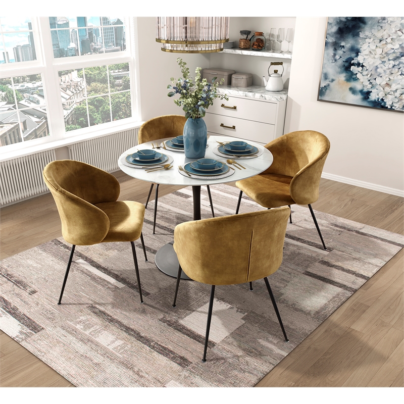Pemberly Row Metal & Velvet Dining Room Set of 2 Side Chair in Mustard