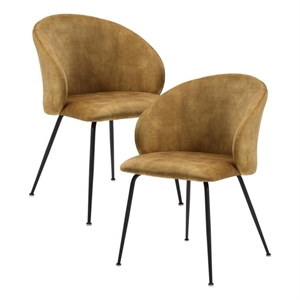 Pemberly Row Metal & Velvet Dining Room Set of 2 Side Chair in Mustard