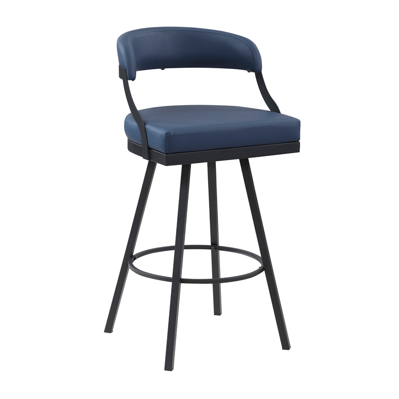 Pemberly Row Metal & Faux Leather Set of 2 Swivel Pub Height Chair in Blue